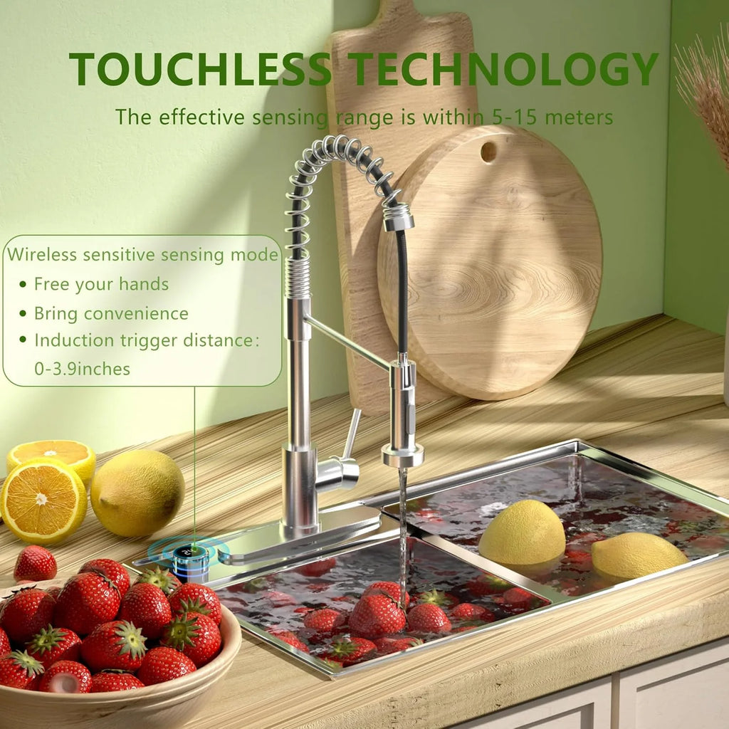 Black Touchless Kitchen Faucet Motion Sensor Smart Kitchen Sink Faucet with Pull Down Sprayer Commercial Modern Single Handle