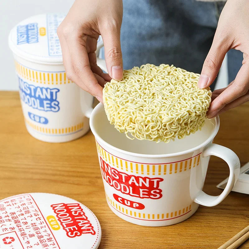 ins style creative instant noodle ceramic Cup bowl with cover bento box Student lunch box instant noodle Bowl soup Bowl set