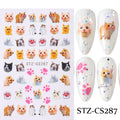 Lovely Dog Cat Animal Bunny 3D Korean Cartoon Scrawl Relief Self Adhesive Nail Art Stickers Cute Pretty Puppy Kitty Star Manicur