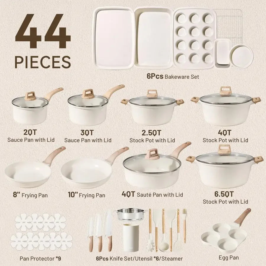 44pcs Pots and Pan Set Nonstick, Cookware Sets, Cooking Set Non Stick, Induction Cook Ware with Bakeware Set, Kitchen Knife Set