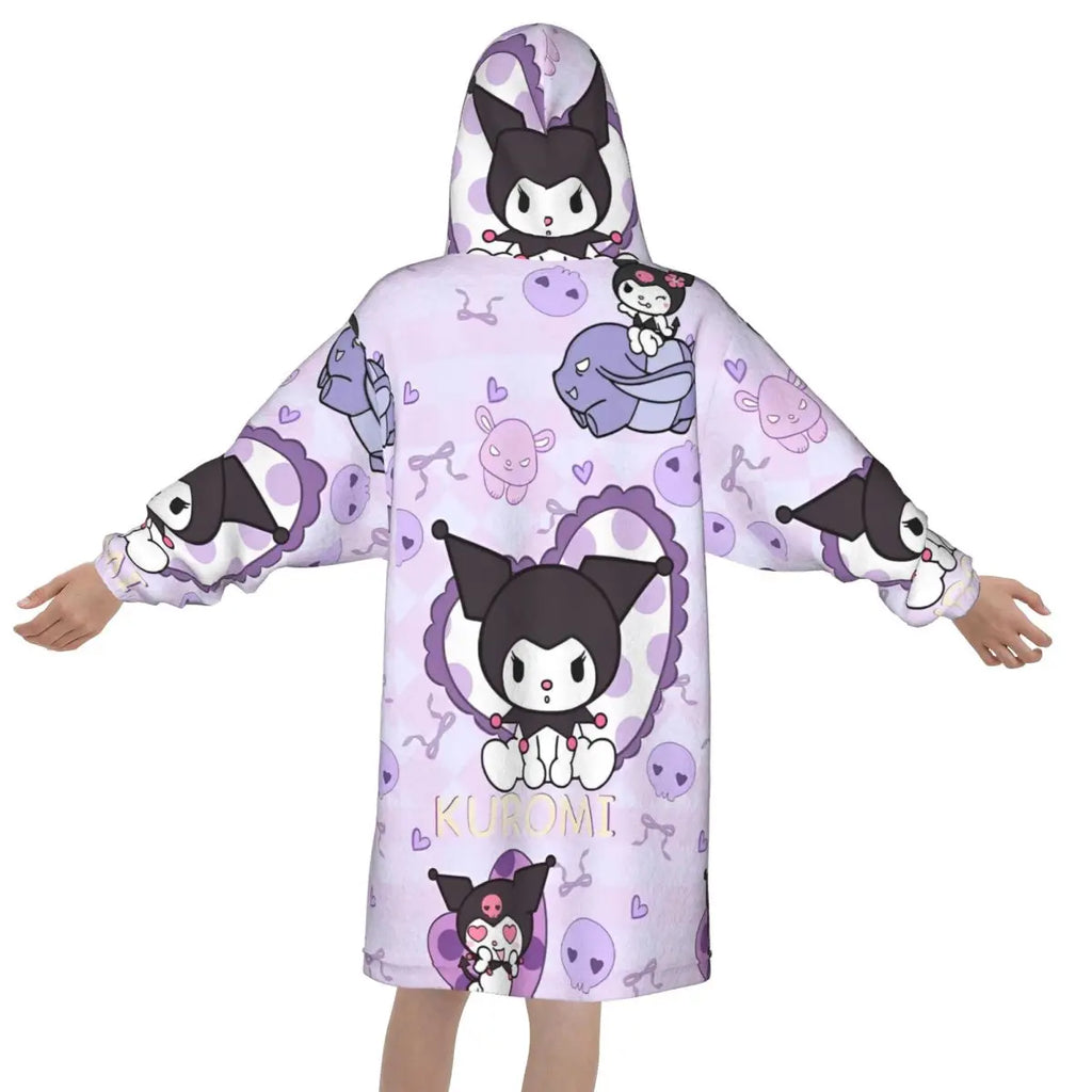 Kuromi Blanket Hoodie Sweatshirt Wearable Blanket Pajamas for Girls Boys