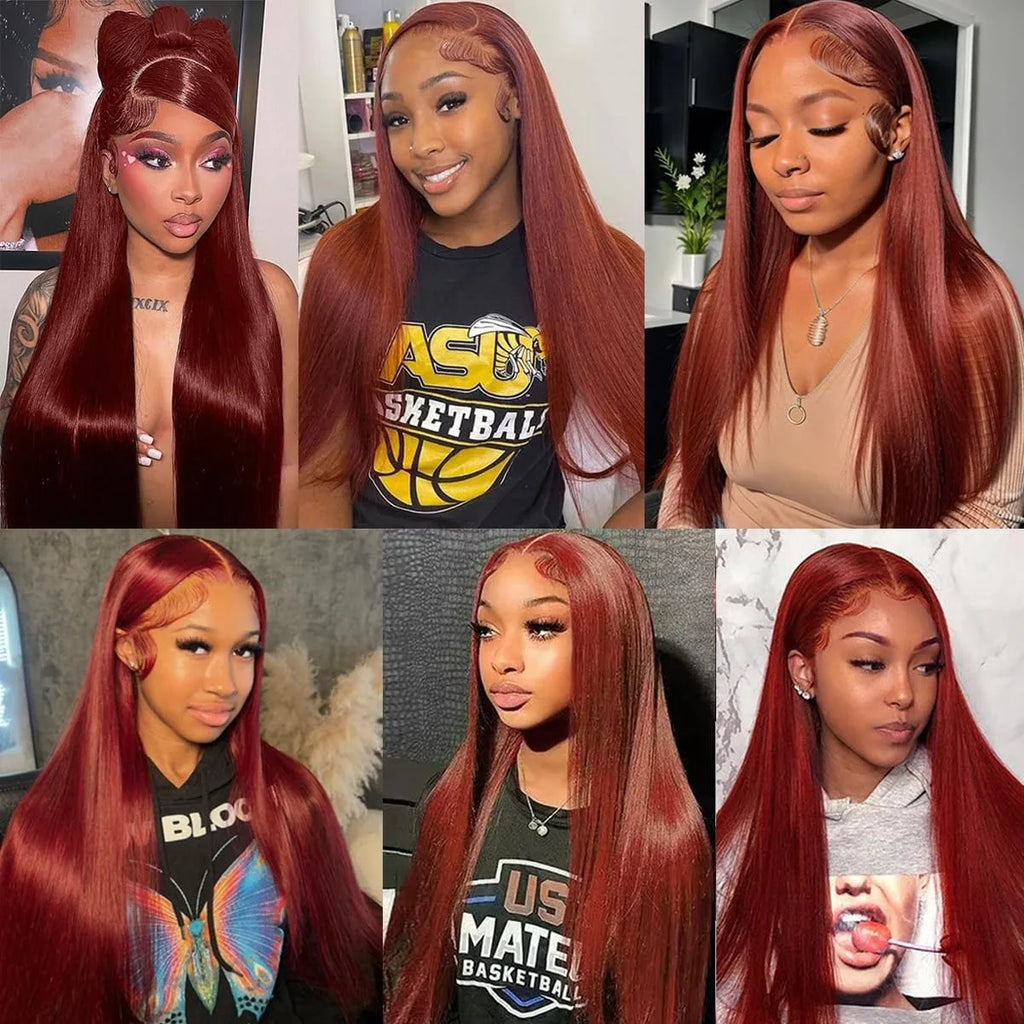 32 Inch Reddish Brown Bone Straight 13x4 Human Hair Lace Front Wig Colored Brazilian Transparent Lace Frontal Wig For Women