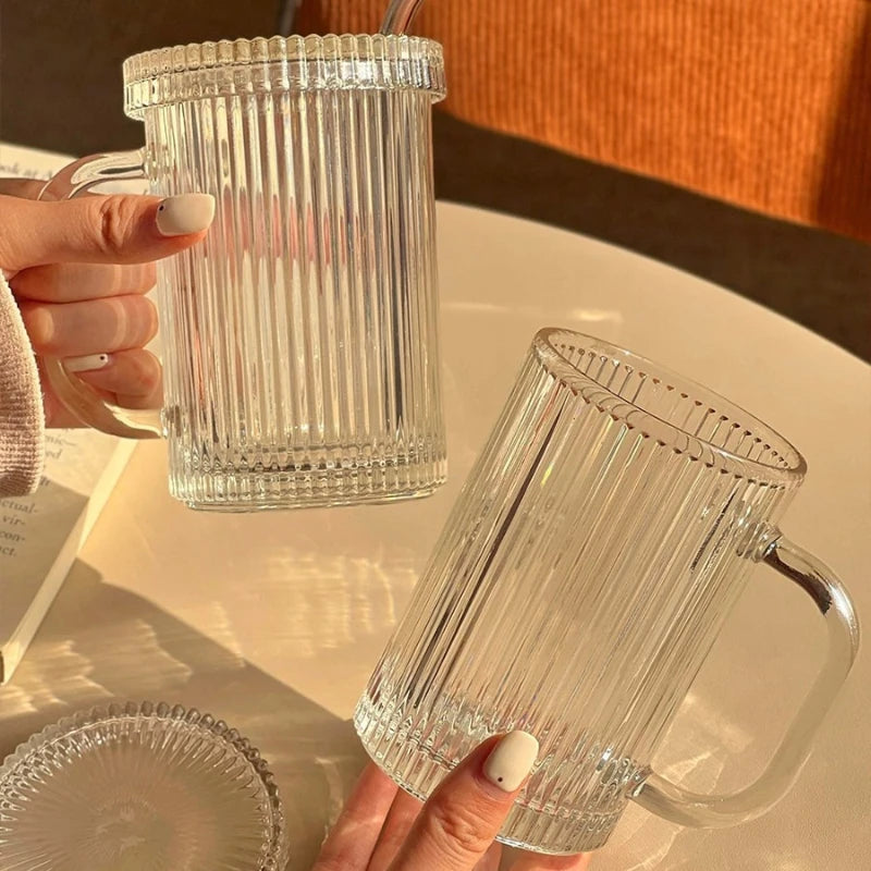 330ml/380ml Transparent Minimalist Style Milk Tea Cup with Lid and Handle Coffee Cup Household Glass Cup Special Christmas Gift