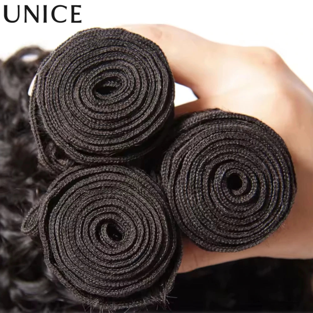 Unice Hair Curly Hair Bundles 1/3/4 PCS Natural Color 100% Human Hair Bundles 100Grams Per Bundle Sew In Quick Weaves