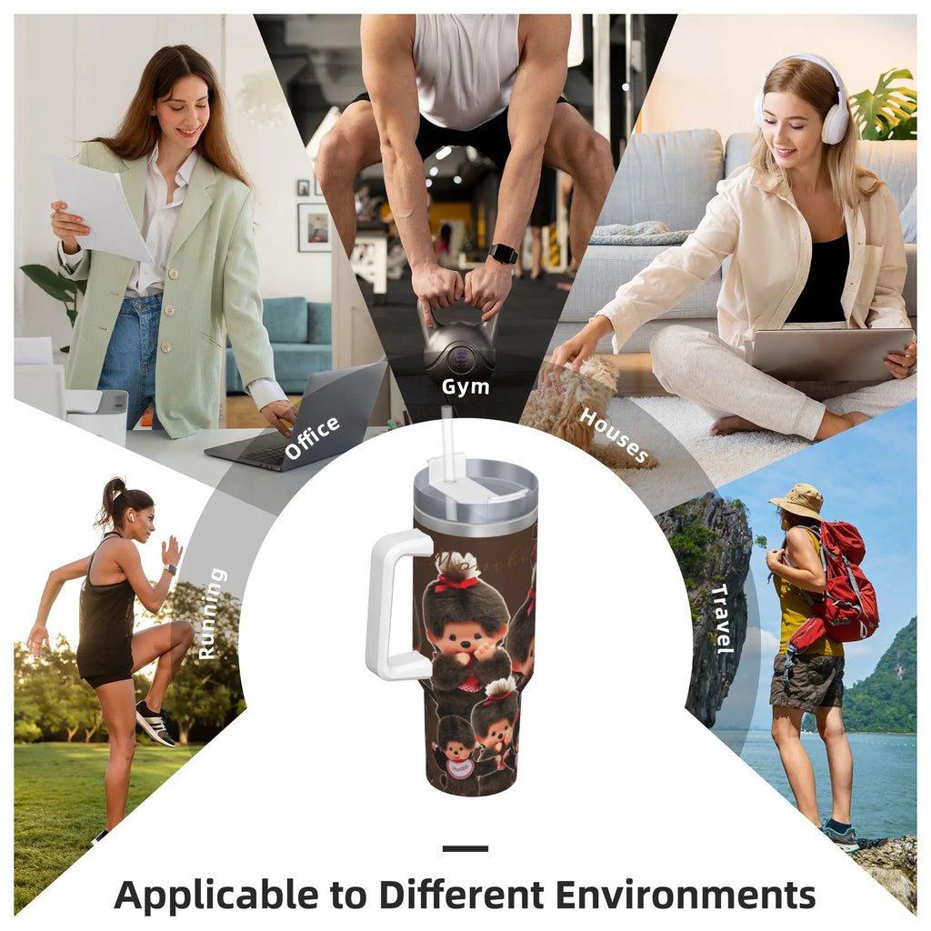 Monchhichis Tumbler With Straw  Stainless Steel Tumblers Cup Double Wall Vacuum Insulated for Cold Or Hot 40oz