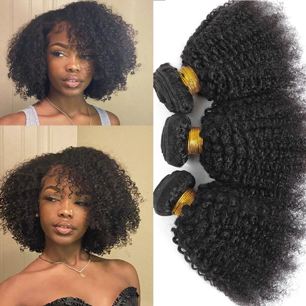 4C Afro Kinky Curly Virgin Brazilian Human Hair Weft Extensions Bundle for African Black Women Weaving Hair