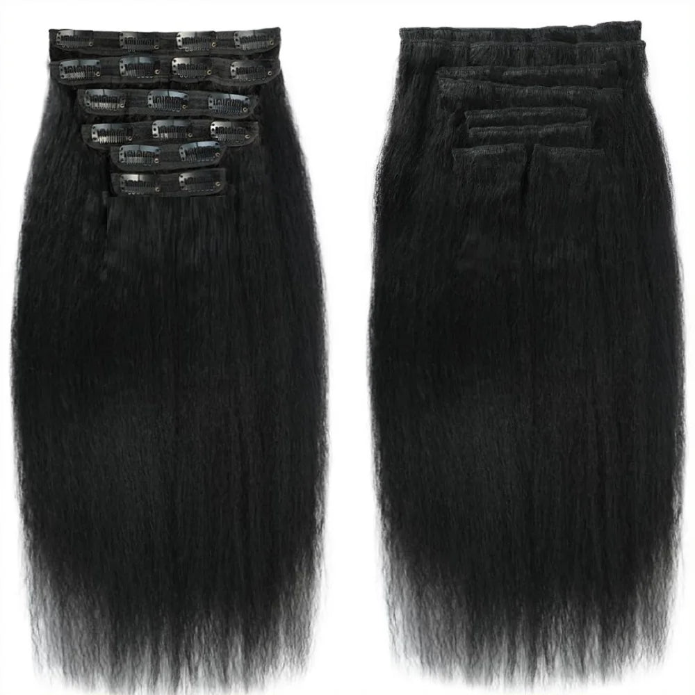 Kinky Straight Human Hair Extensions 100% Unprocessed Remy Hair Clip in Hair Extensions Real Human Hair for Women