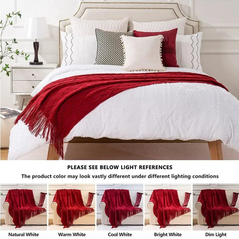 Christmas Red Blankets Aesthetic Nordic Knitted Throw Blankets Sofa Throw Travel TV Nap Blankets Soft Towel Bed Plaid Tapestry