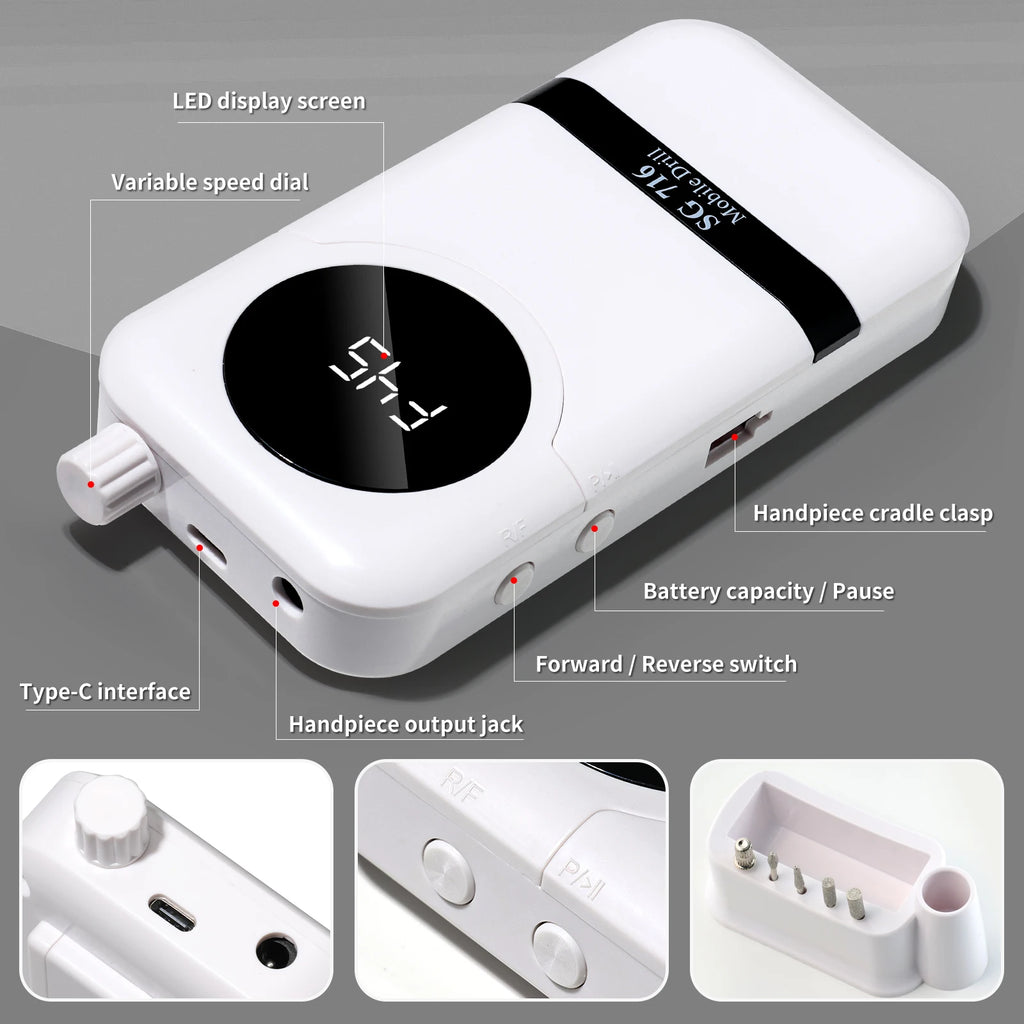 45000RPM Rechargeable Electric Nail Drill Professional Nail Polishing Machine Low Noise Nail Sander File For Manicure Salon