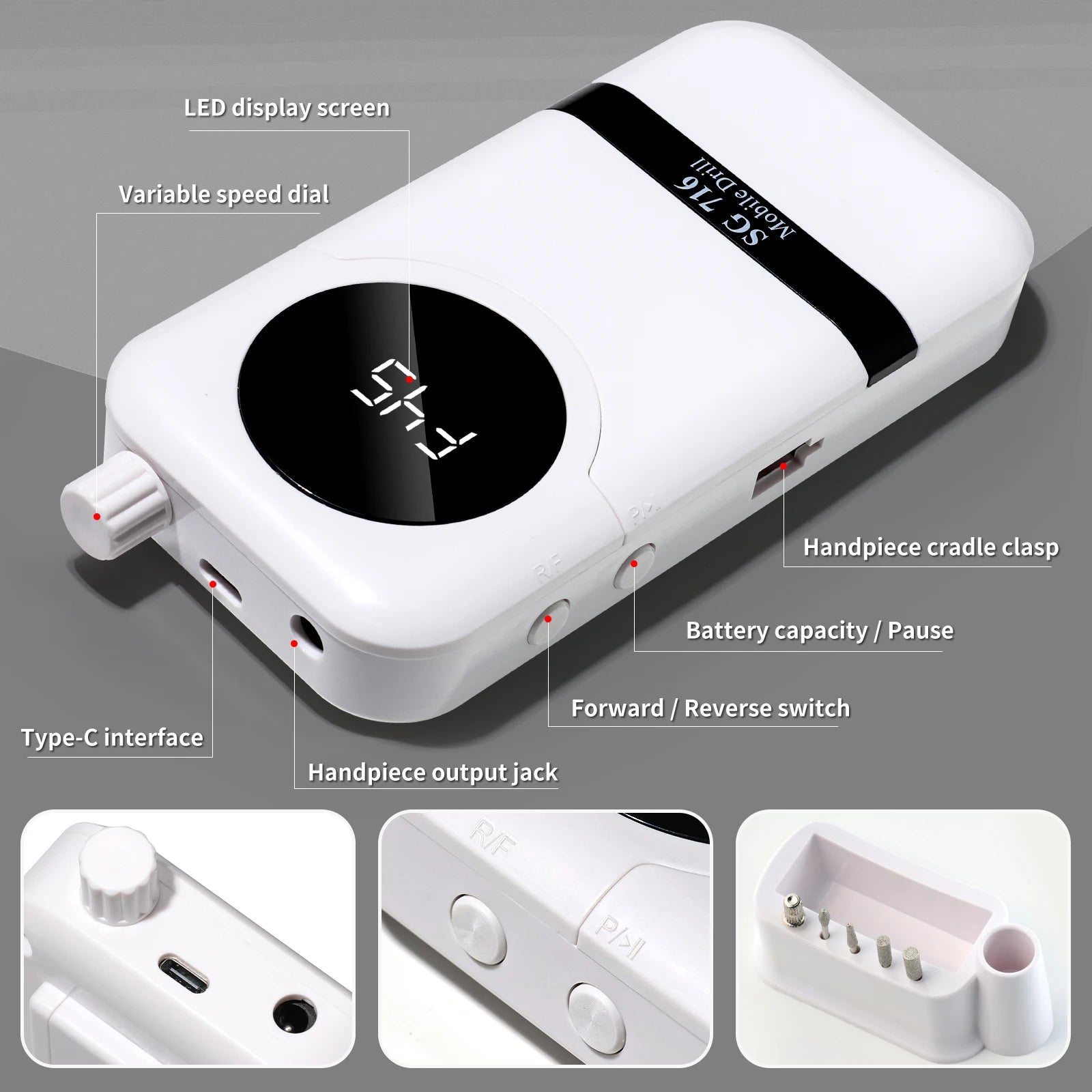 45000RPM Rechargeable Electric Nail Drill Professional Nail Polishing Machine Low Noise Nail Sander File For Manicure Salon