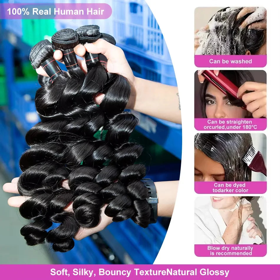Wiglovie Loose Wave Human Hair Bundle 15A Human Hair Brazilian Raw Curly 1/2/3/4 Pcs Bundles Extensions Deals Weft Tissage