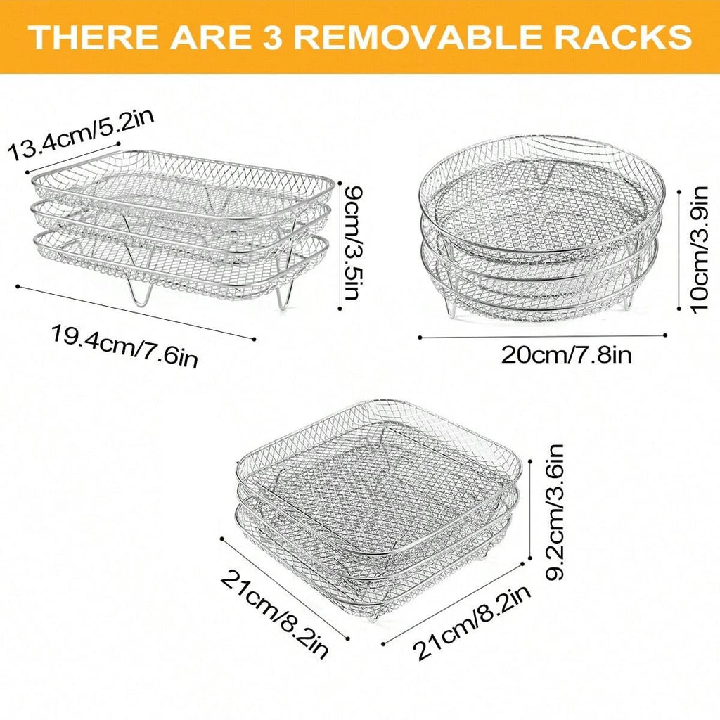 Leeseph Air Fryer Rack, Stainless Steel Air Fryer Universal Accessories, 3 Stackable Grill Dehydrator Racks, Fits Air Fryer Oven