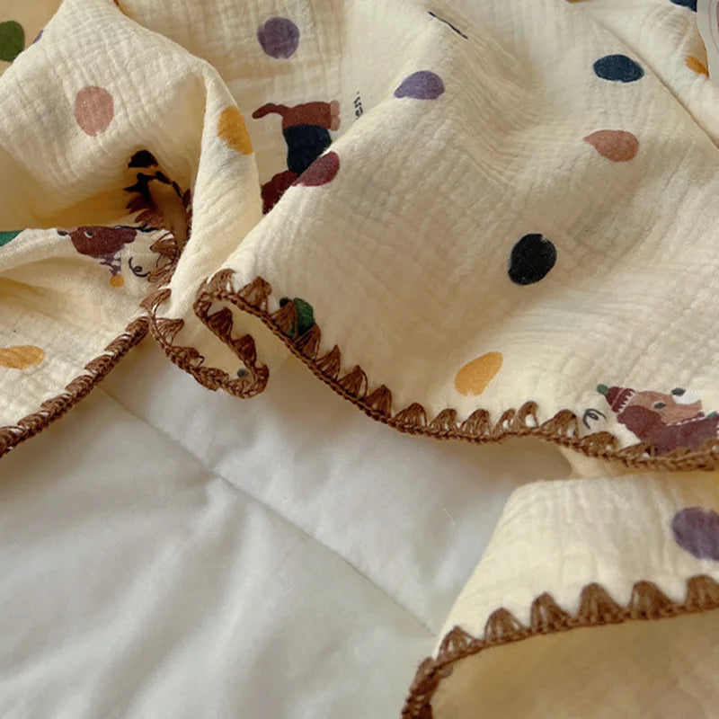 Korean Pure Cotton Multi-Purpose Blanket Cartoon Casual Shawl for Travel Airplane Kids Adults Air Conditioning Blanket for Home