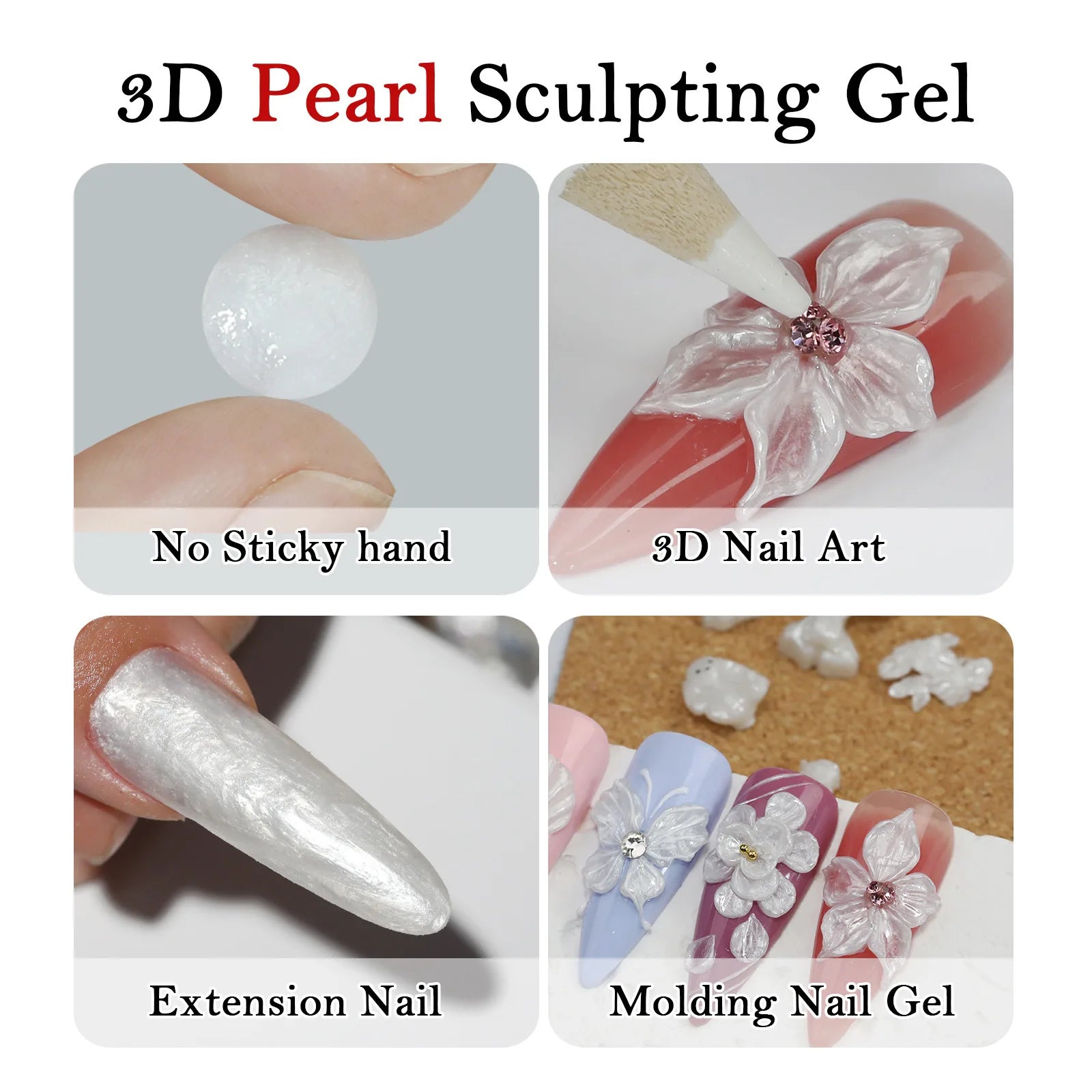 3D Nail Art Gel White Pearl Solid  for Carving Patterns Decoration Nail Art Home Manicure DIY for Women White Sculpture