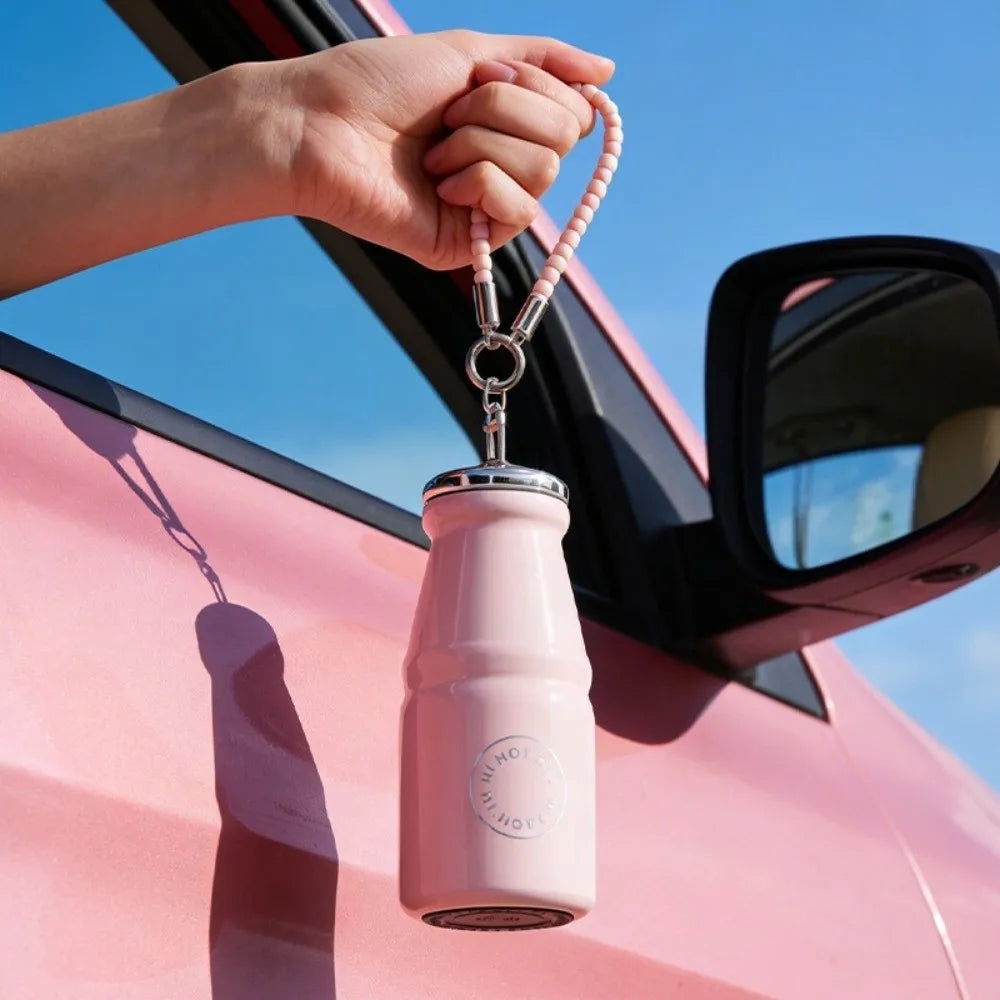 280ML Milk Coffee Cup Leak Proof with Hanging Chain Stainless Steel Pocket Cup Macaron Color Insulated Water Bottle