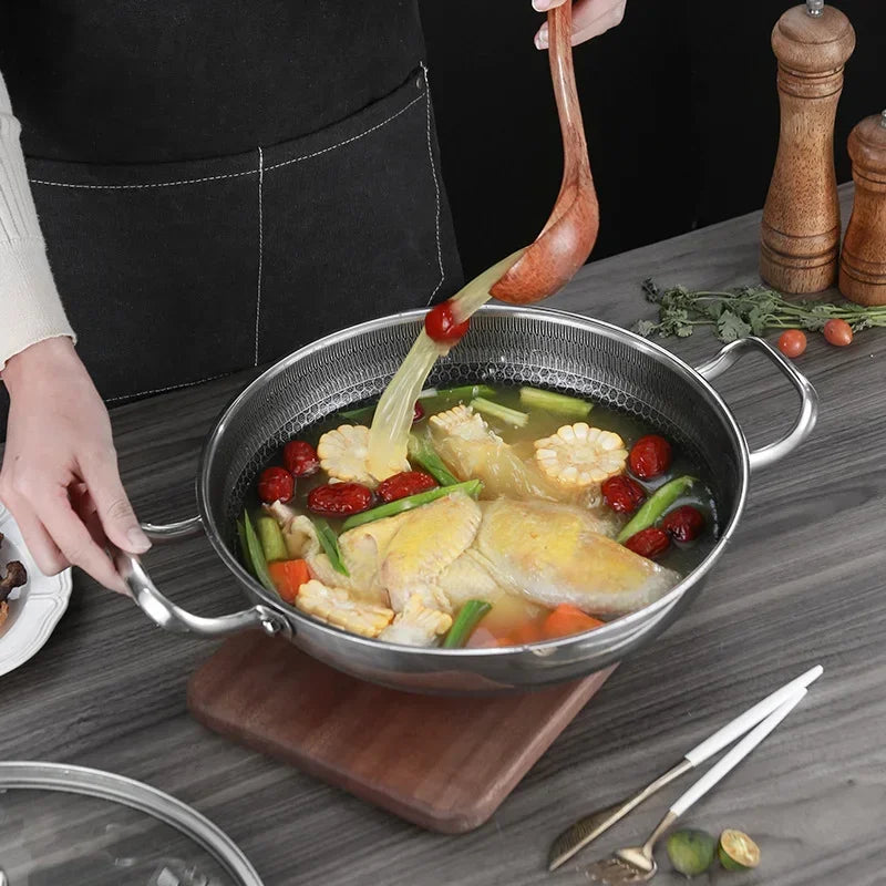 32cm 304 Stainless Steel Frying Pan Food Grade Non Stick Pan Honeycomb Pot Bottom Induction Cooker Gas Stove General Wok