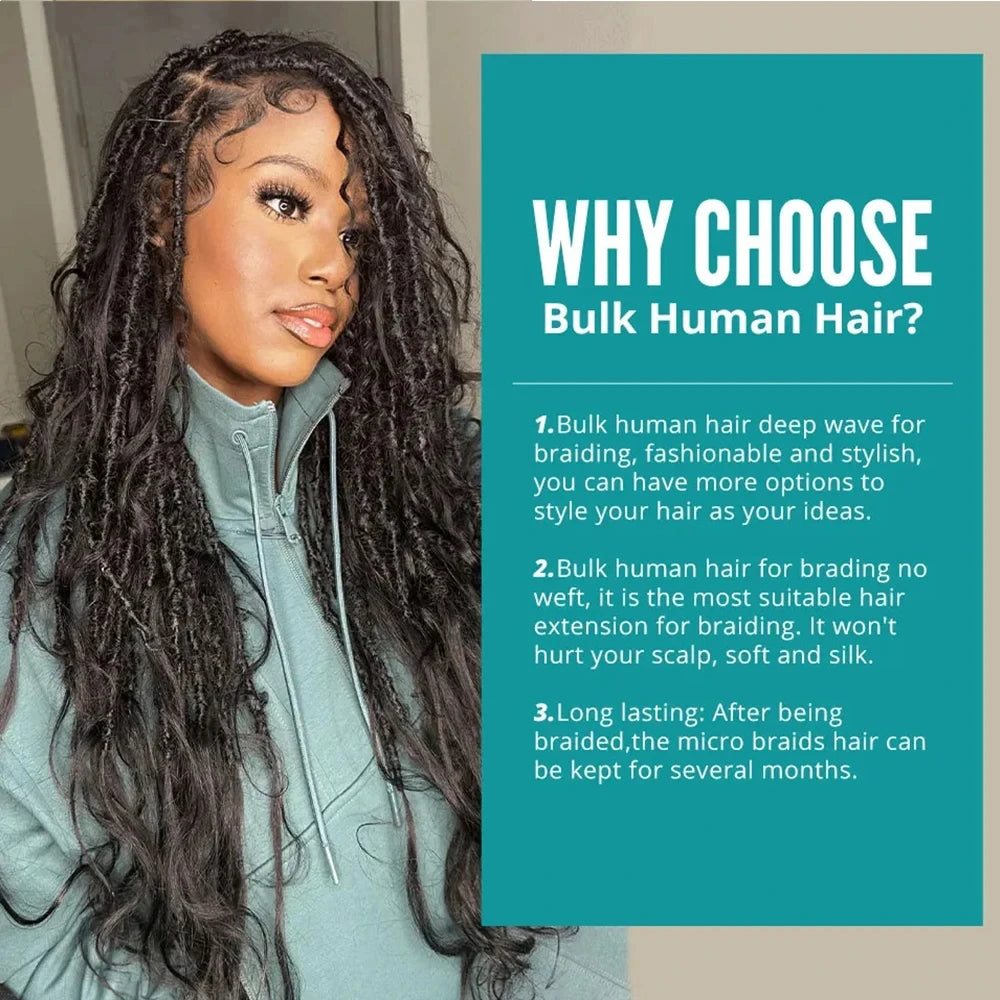 Boho Braids Human Hair 100% Human Hair 100g Boho Hair for Braiding Knotless Body Wave Human Hair Bundles Bulk Hair for Braiding