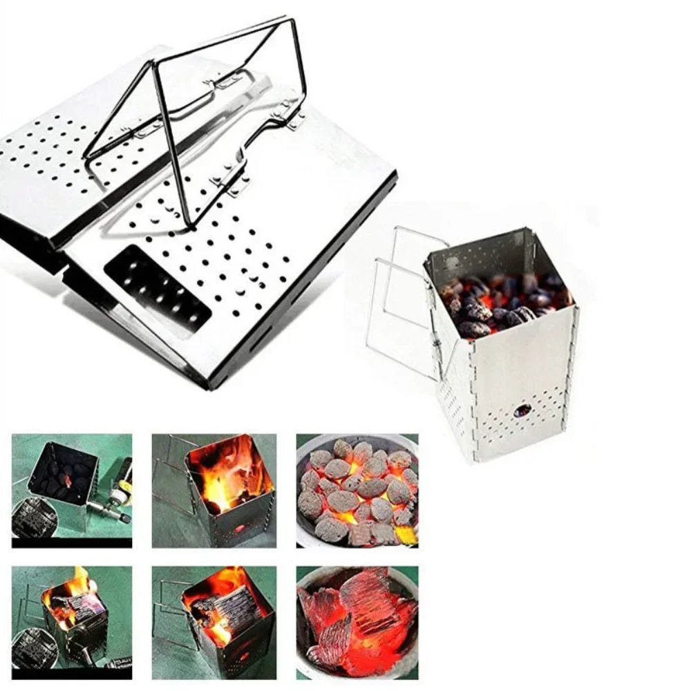 SUS Portable Charcoal Starter Outdoor Barbecue Grill Fire Starter Folding Carbon Stove BBQ Grill Heating Stove