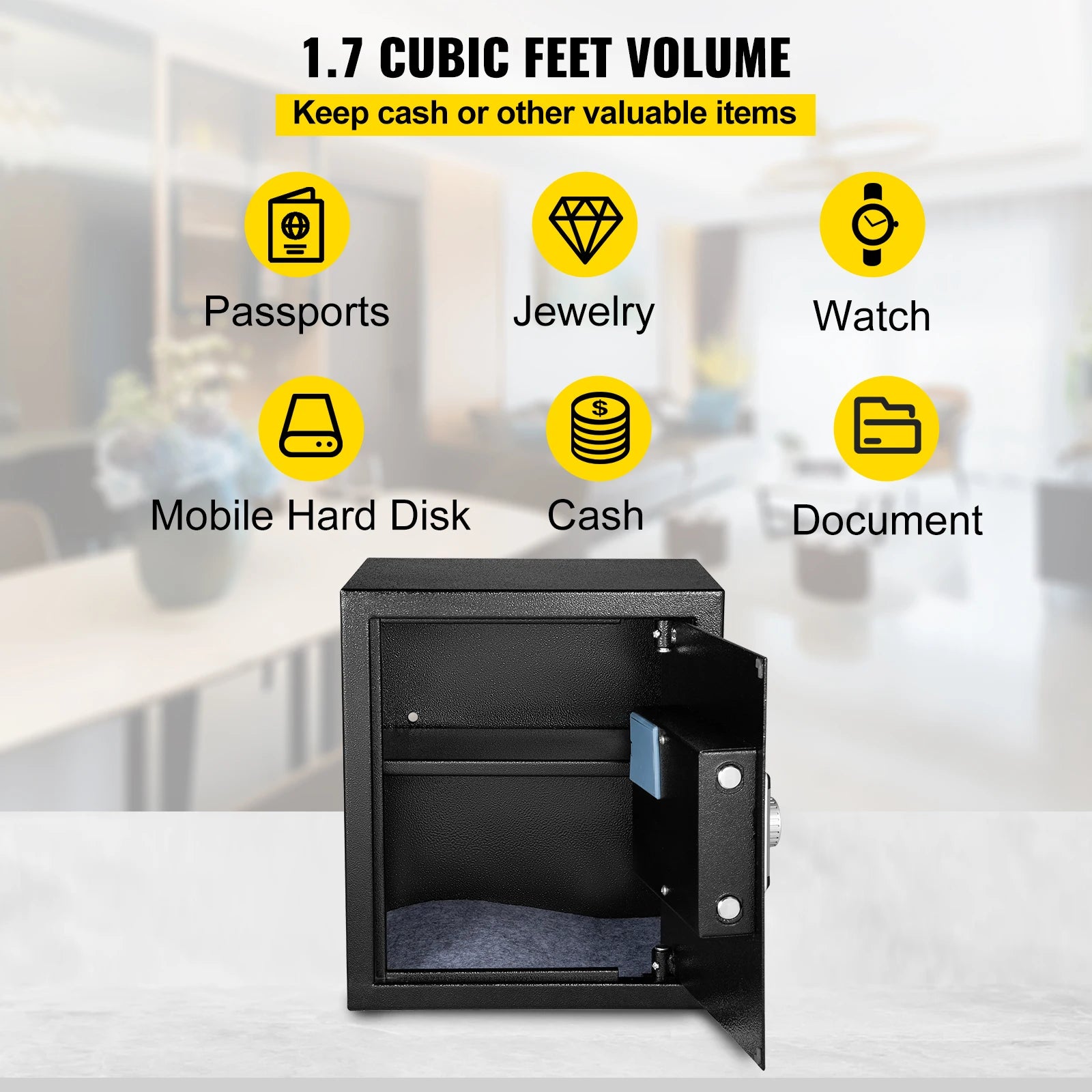 SucceBuy Fingerprint Locks Safe Deposit Box 1.7 Cubic Feet Digital Electronic Secret Hidden Piggy Bank for Jewelry Money Guns