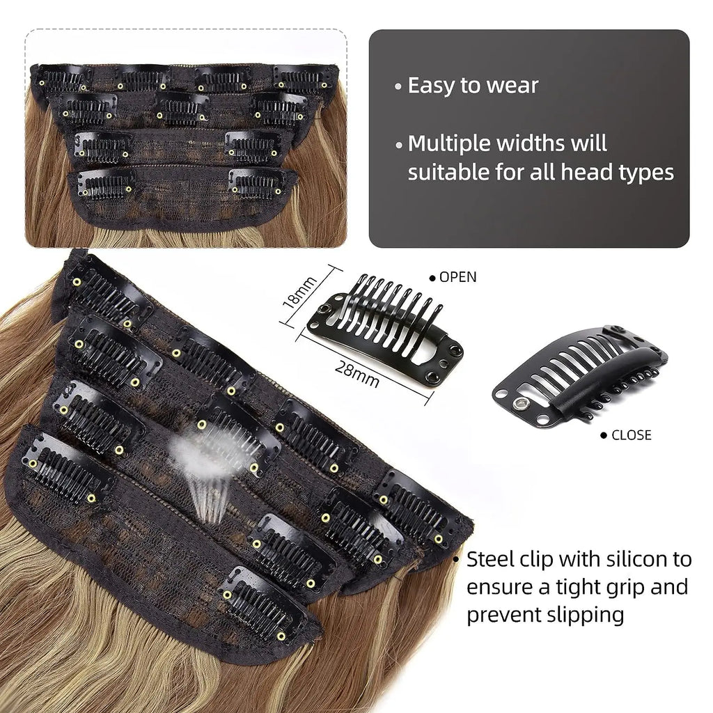 Clip in Hair Extensions 4PCS Thick Hairpieces Long Wavy Clip in Hair Piece Full Head Synthetic Fiber Hair Extensions for Women