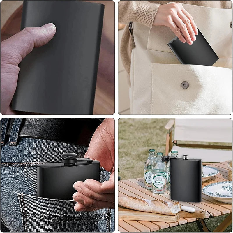 8 10 12 oz Stainless Steel Hip Flask with Funnel Pocket Hip Flask for Liquor Outdoor Wine Bottle Pot Cup Whiskey Hip Flask Black
