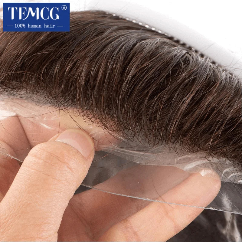 Male Hair Prosthesis Skin 0.02mm Base Toupee Men Wig 100% Human Hair Undetectable Replacement Systems Men's Capillary Prothesis