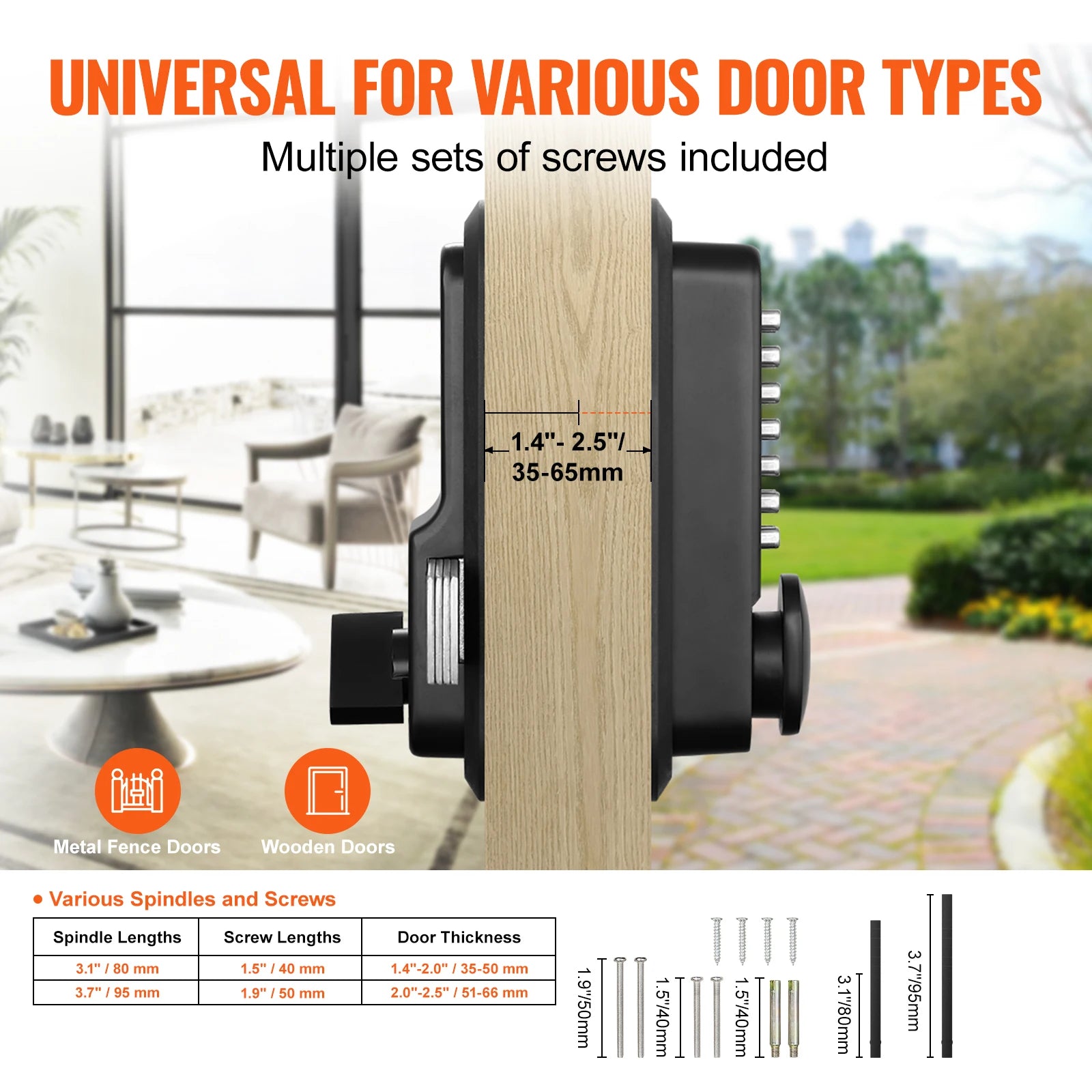 SucceBuy Mechanical Keyless Entry Door Lock 14 Digit Keypad Outdoor Gate Door Locks Set with Surface-mounted Latch Door Lock