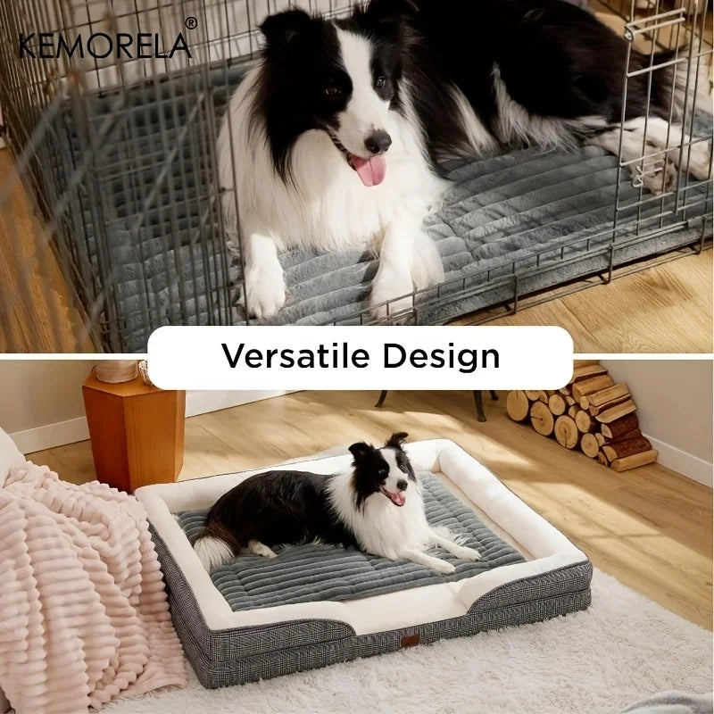 Soft Extra Large Dog Bed Dog Bed Mat for All Seasons, Non-Slip Striped Plush Dog Crate Sleep Mat for Small and Large Dogs