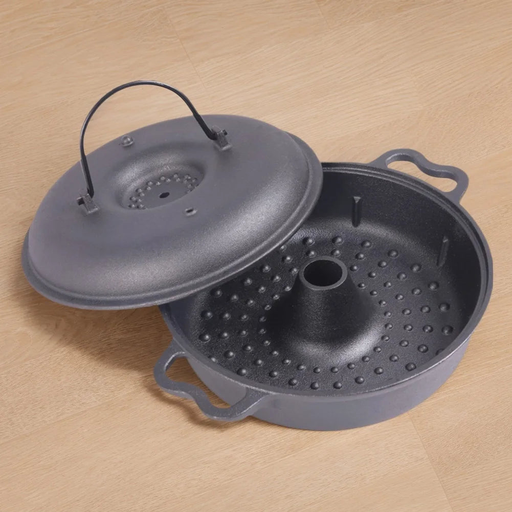 Cast Iron Roasted Sweet Potato Pan with Lid Garlic Roaster for Picnic Camping Patio Backyard Cooking