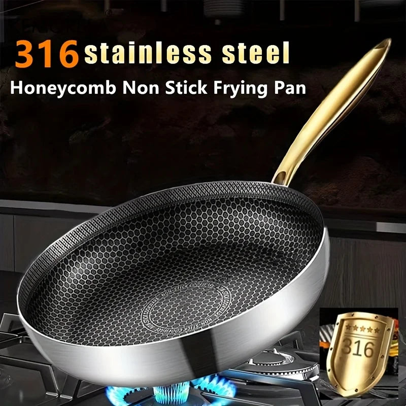 316 Stainless Steel Frying Pan Wok Non-stick Honeycomb Pot Home Steak skillet Gas Stove Induction Saucepan Kitchen Cookware