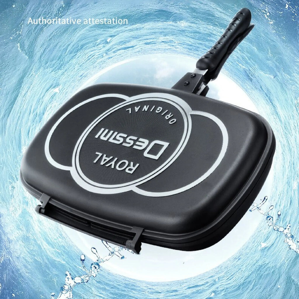 Nonstick Reversible Grill Pan Double-Sided Ribbed Flat BBQ Griddle Induction Gas Stove Compatible Indoor Outdoor Cookware