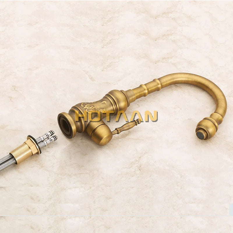Antique brass kitchen faucet bronze finish,water tap kitchen Swivel Spout Vanity Sink Mixer Tap Single Handle . 6020