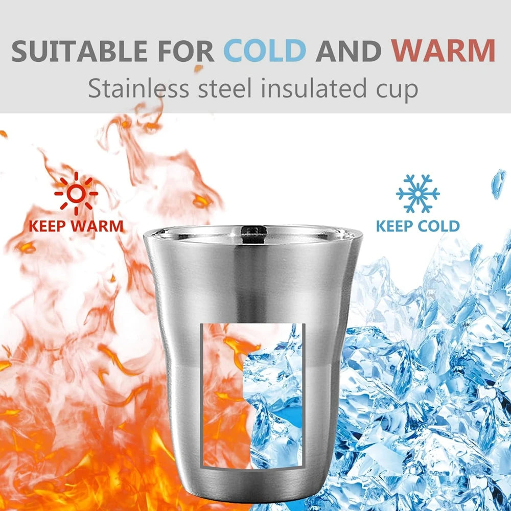 Set of 2 Metal Coffee Mugs Stainless Steel Cup 260ML/300ML Double Wall Stackable Metal Glasses Drinking Mugs for Home Camping