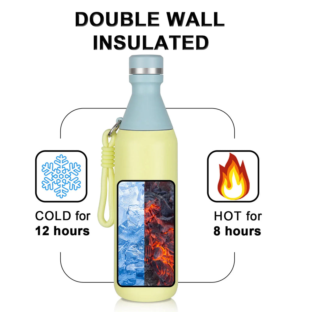 Stainless Steel Water Bottle 500ml Screw Lid Vacuum Insulated Sports Flask Leak Proof Small for School Travel