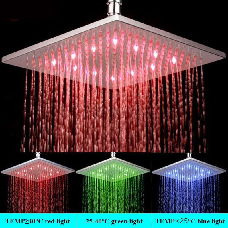 SHBSHAIMY Black Shower Head LED Light Large Rainfall Chrome Rainfall Faucet Bathroom Tap Stainless Steel Square Sprayer Tap
