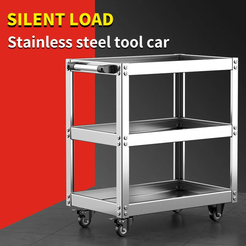 3-Tier Heavy Duty Tool Cart - 1500lb Capacity with Locking Wheels & Steel Frame for Workshops