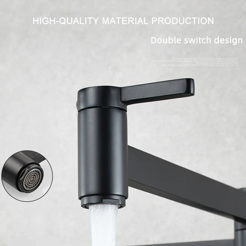 Brass Double Switch Basin Faucet Kitchen In-Wall Foldable Single Cold Tap Mop Sink Extension Pot Filler Faucet Gold Black Chrome