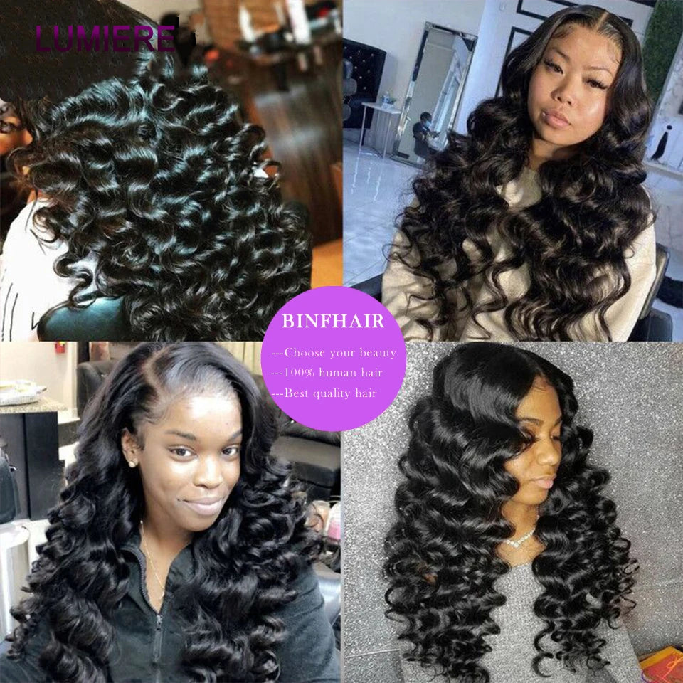 Loose Deep Wave Bundle With Closure Frontal HD Transparent Lace And Closure Virgin Raw Curly Human Hair Bundle Deal Hair Extensi