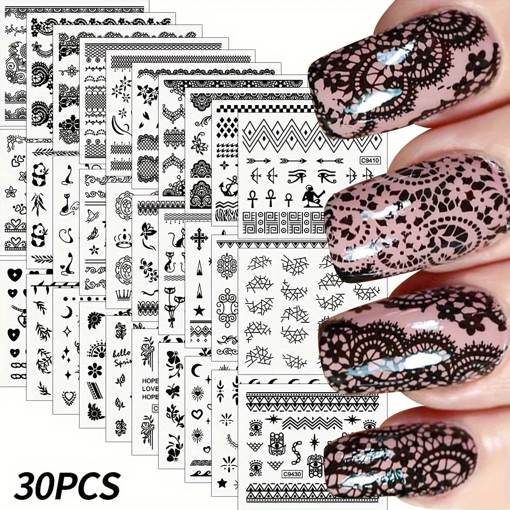 30 retro black and white nail stickers Egypt Egyptian cat nail stickers 3 sets of nail decorative stickers are suitable for nail