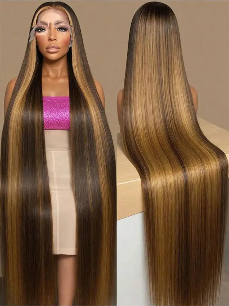 P4/27 Highlight Bone Straight Wigs Human Hair 13x6 HD Lace Frontal Wig Brazilian Honey Blonde Colored Human Hair Wigs