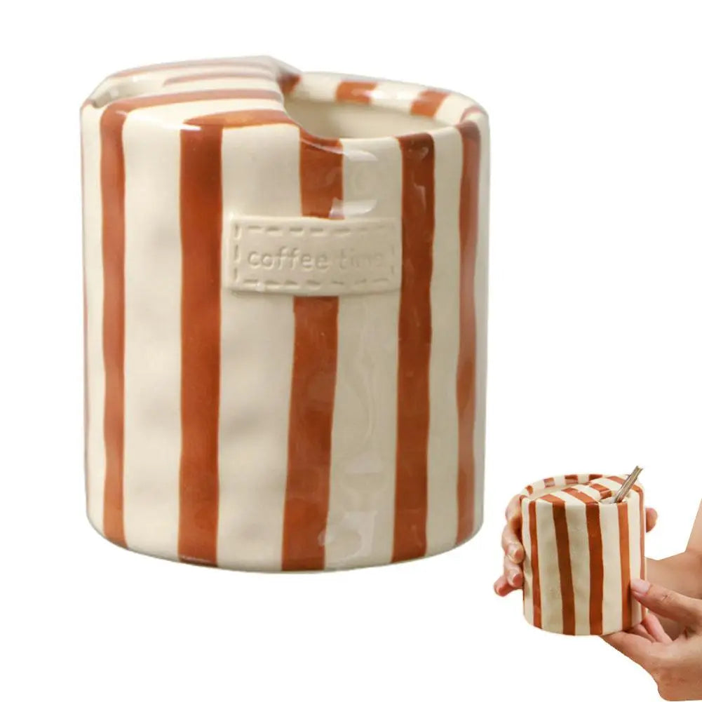 Vintage Striped Ceramic Mug Creative Double Spout Sharing Couple Cup For Coffee & Tea, Office Breakfast Cup