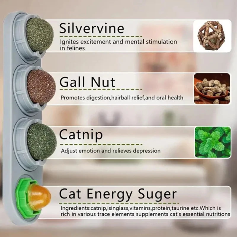 Catnip Toys Silvervine Balls Teeth Cleaning Dental Wall Treats Extra Cat Energy Ball Edible Cats Lick Healthy Kitten Chew