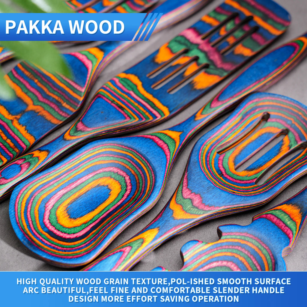 7Pcs Blue Pakkawood Wooden Cooking Utensils, Wooden Spoons For Cooking, Wooden Utensil Set.Pakkawood Utensils For Cooking.