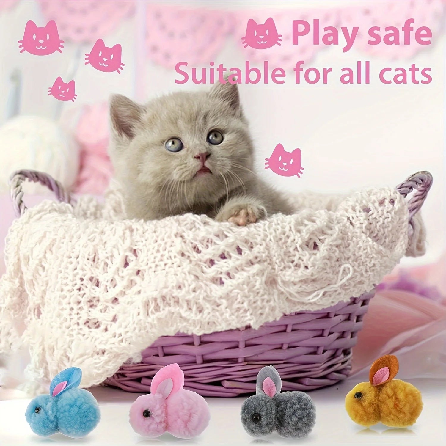10pcs Color Random Plush Bunny Cat Toys, Soft, interactive cat toy Rabbit balls, Colourful, Soft and Cute Plush Cat Toy Balls
