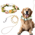 Dog Flower Collar and Leash Set for Dogs 120 cm Pearls Beaded Dog Leash Dog Collars for Wedding Attire Wreath Pet Photo Prop