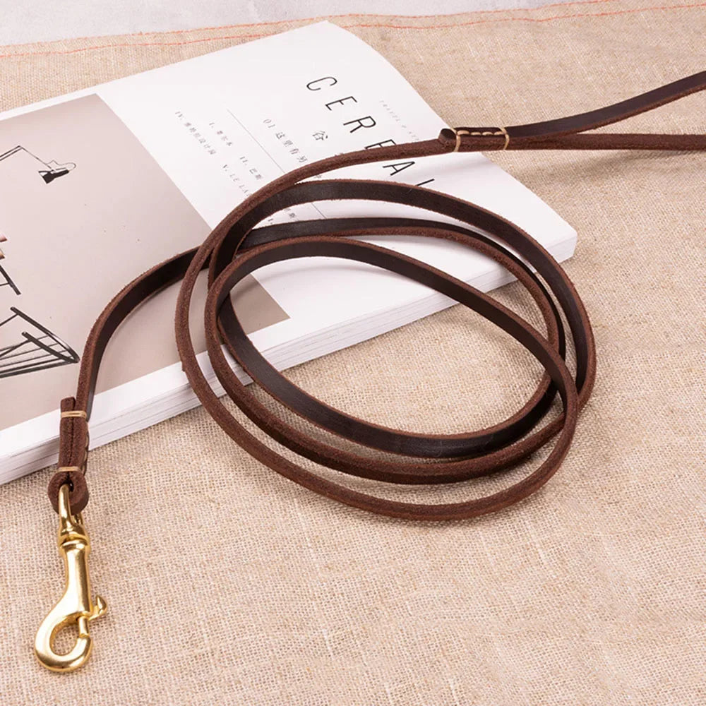 Comfort Full-Grain Leather Dog Leash Soft Genuine Leather Dog Leash for Small Medium Dogs Training Walking Running Brown Black