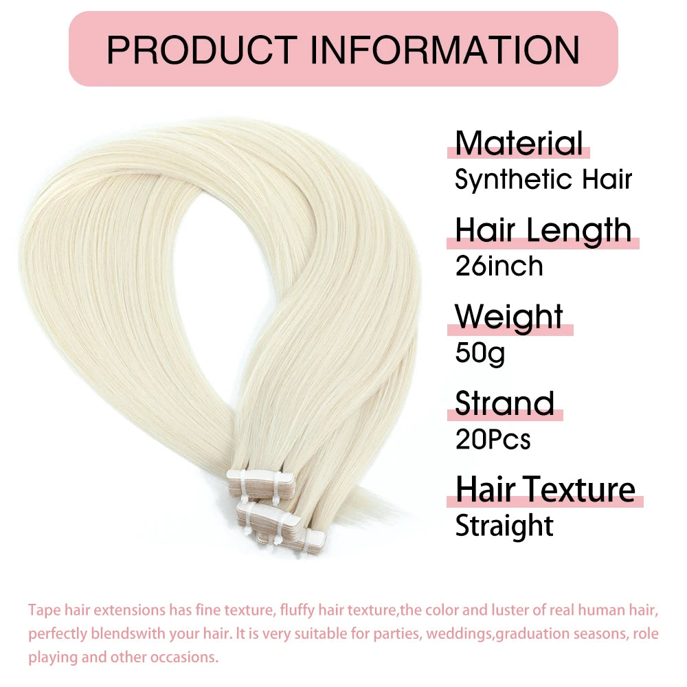 Synthetic Tape In Hair Extensions Straight White Double Sided Invisible Natural Tape in Hair High Temperature Fiber For Women
