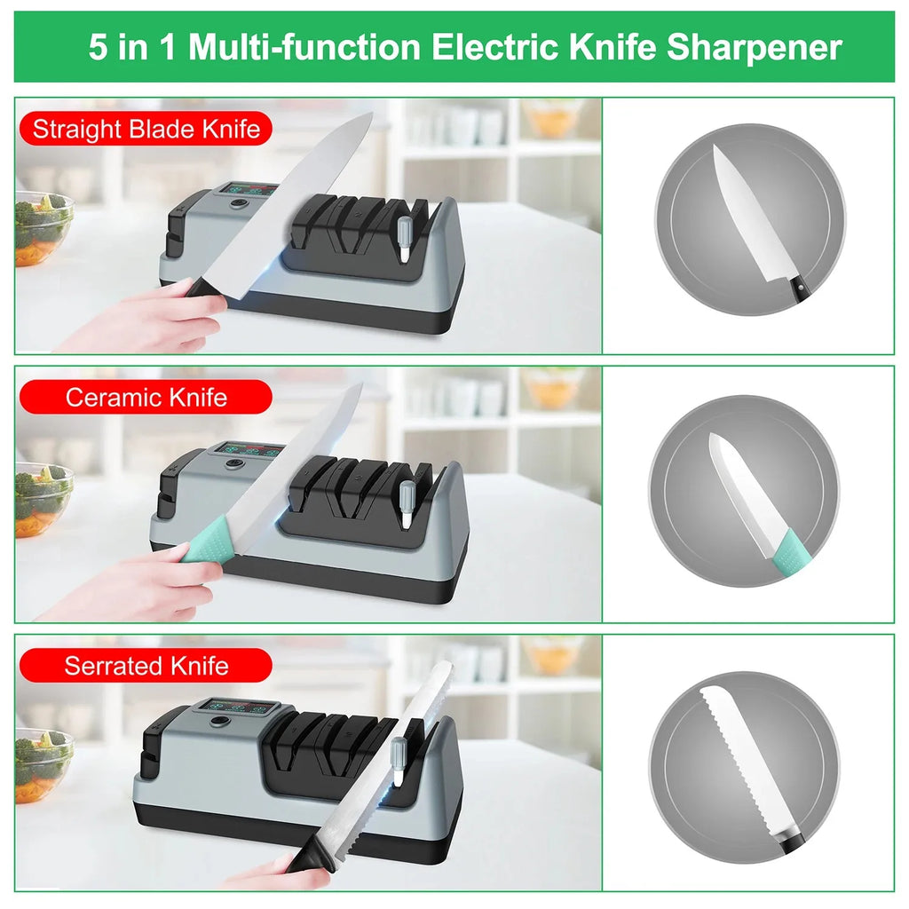 5 in 1 Electric Knife Sharpener-3 Rotational Speed Adjustable Electric Knife Sharpeners for Kitchen Knives With Digital Display