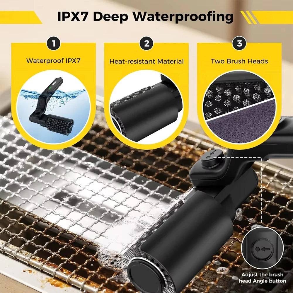 2 in 1 Rechargeable BBQ Grill Cleaner Spin Scrubber with 360° Rotating Cleaning for Grill 3-Speed 2600mAh Cordless