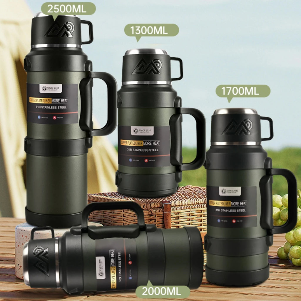 Stainless Steel Thermos Bottle with Handle Outdoor Portable Large Capacity Thermal Water Bottle ,Keep Hot and Cold for 72H